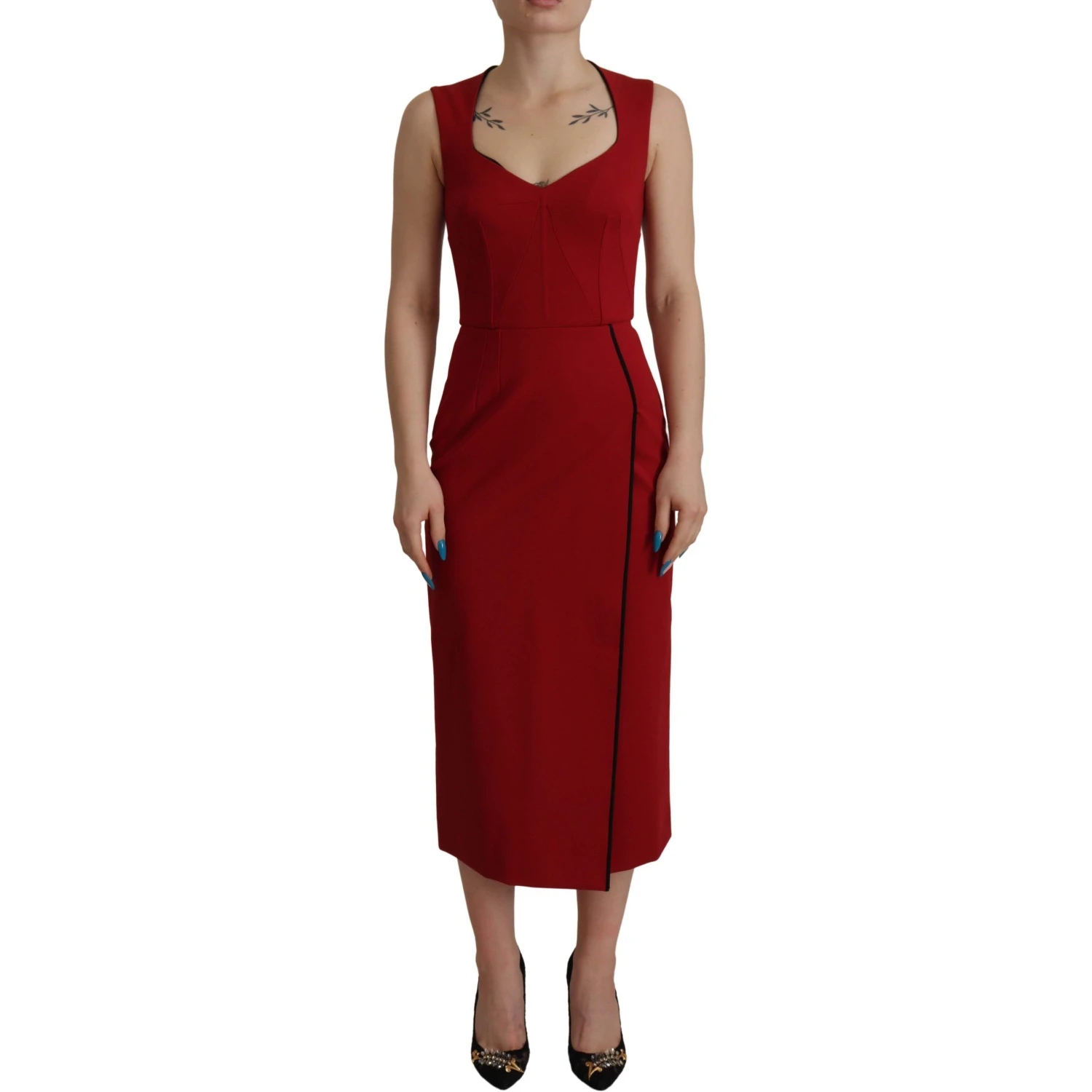 Red Sweetheart Neck Bodycon Midi Dress