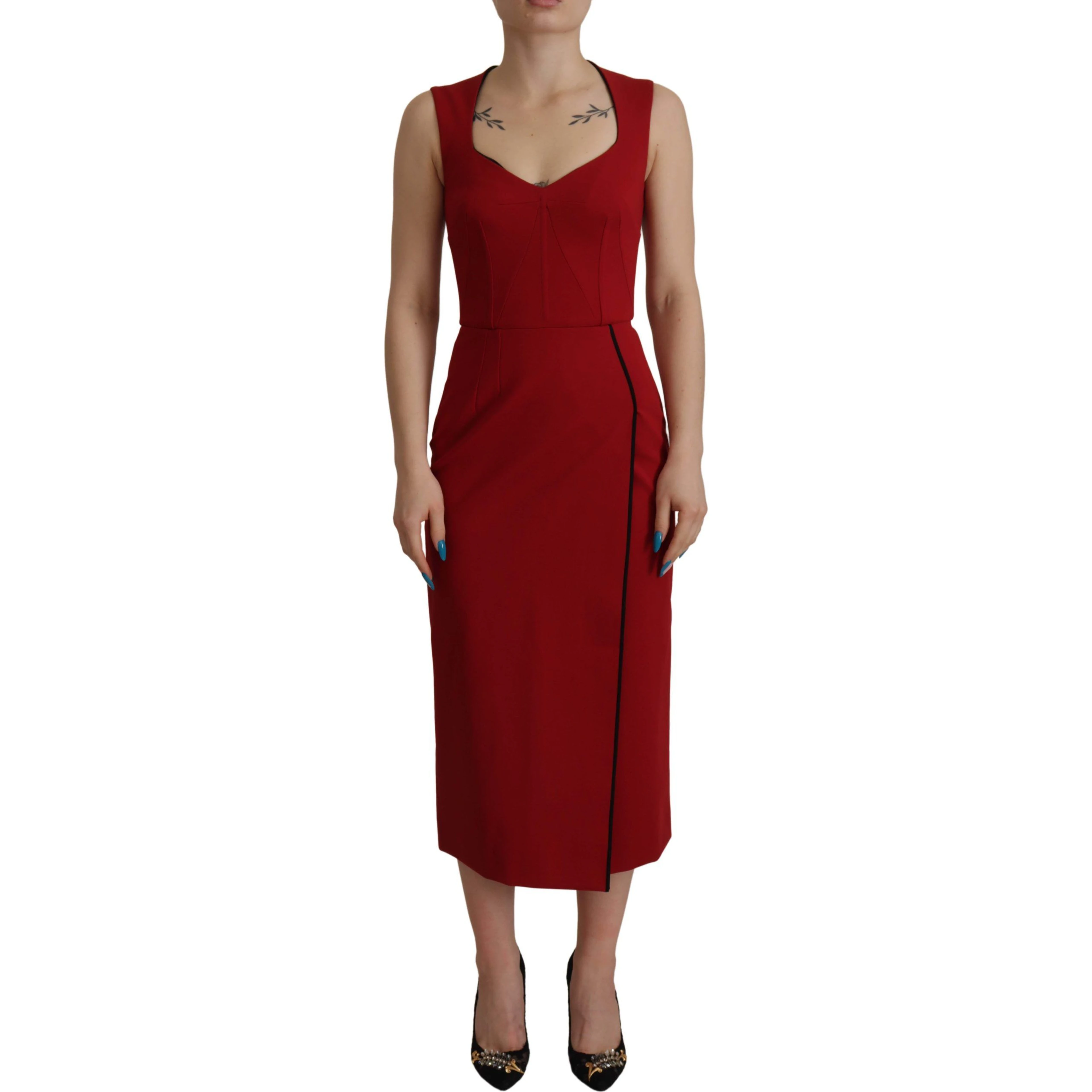 Red Sweetheart Neck Bodycon Midi Dress