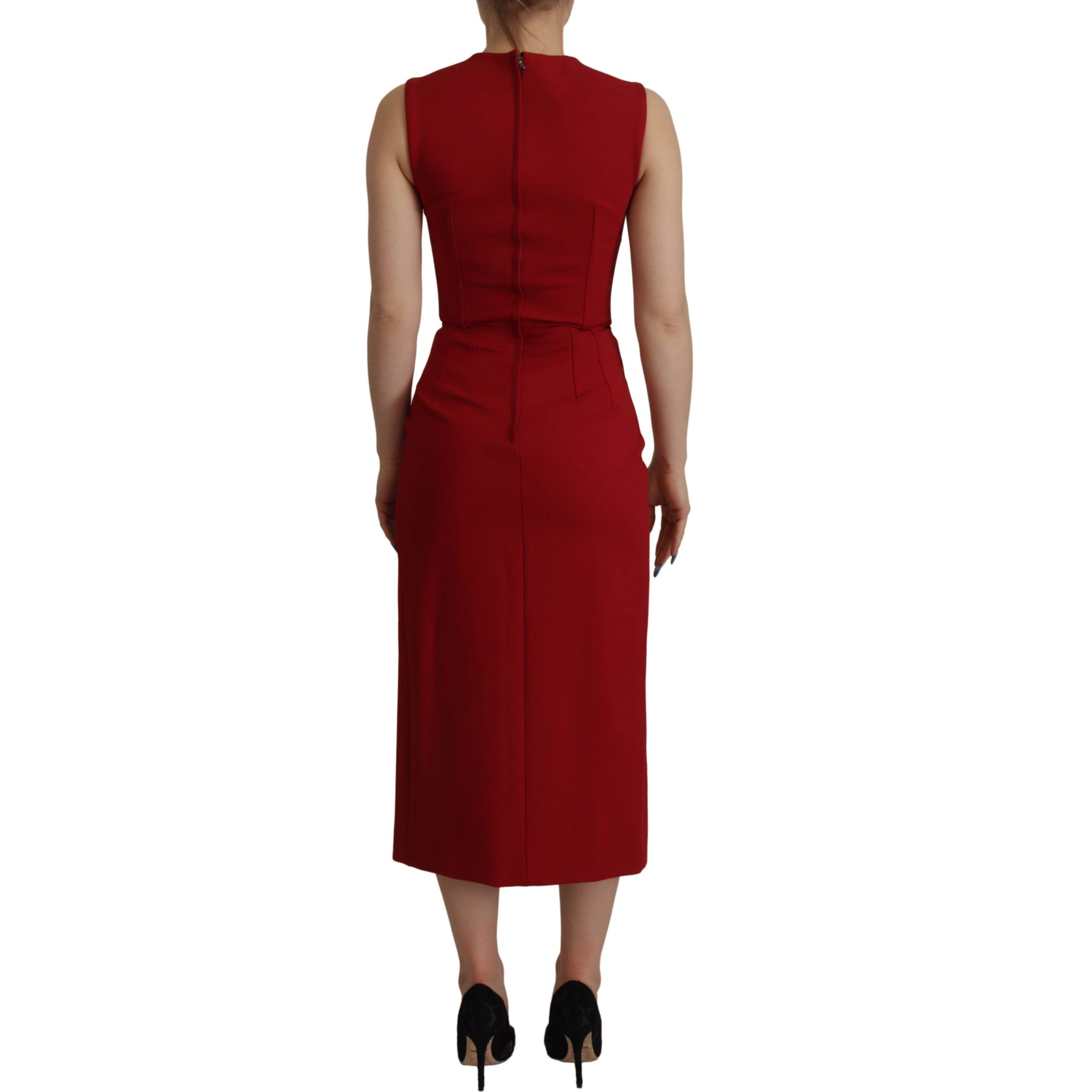 Red Sweetheart Neck Bodycon Midi Dress