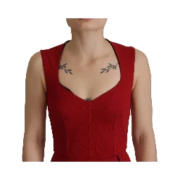 Red Sweetheart Neck Bodycon Midi Dress