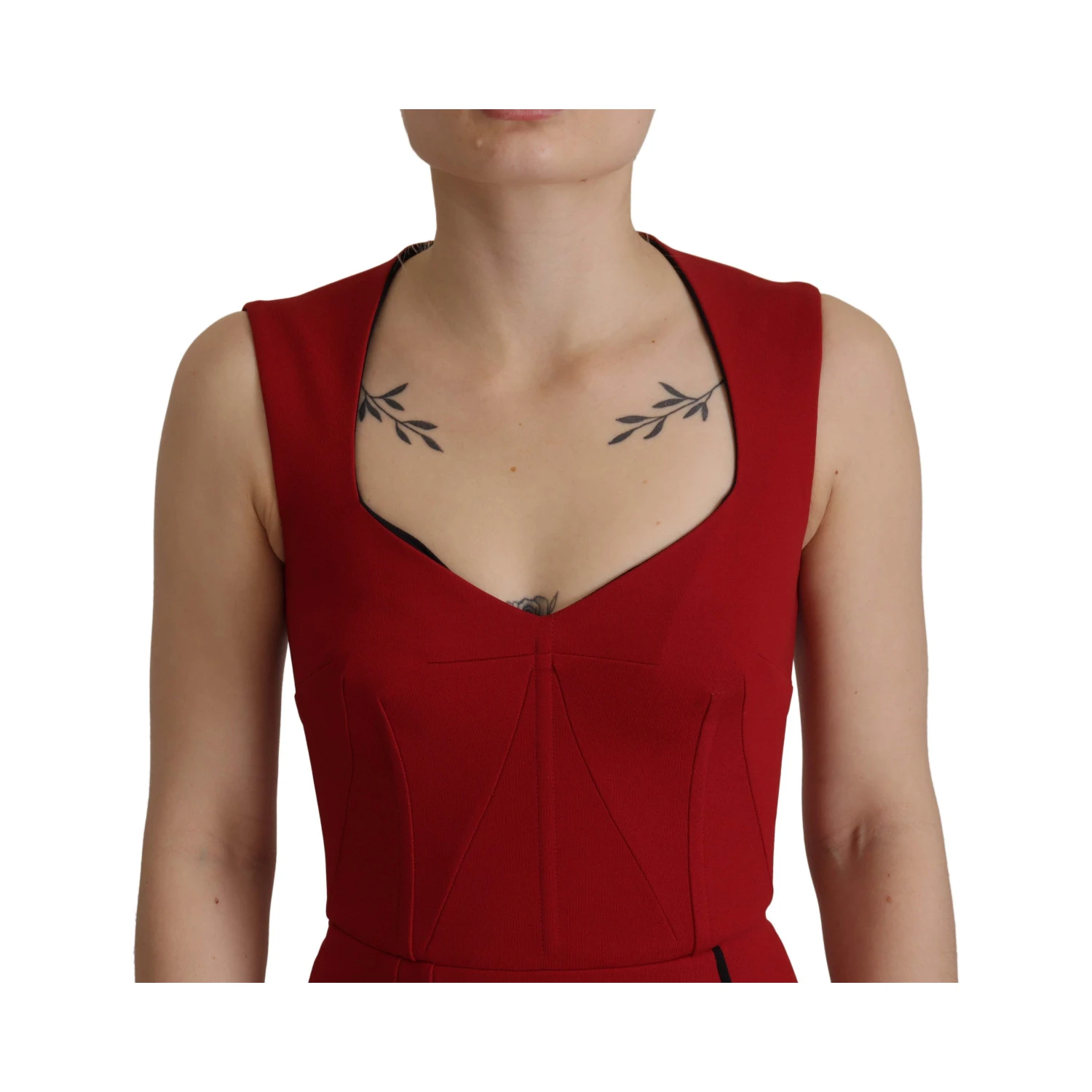 Red Sweetheart Neck Bodycon Midi Dress