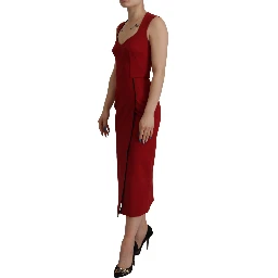 Red Sweetheart Neck Bodycon Midi Dress