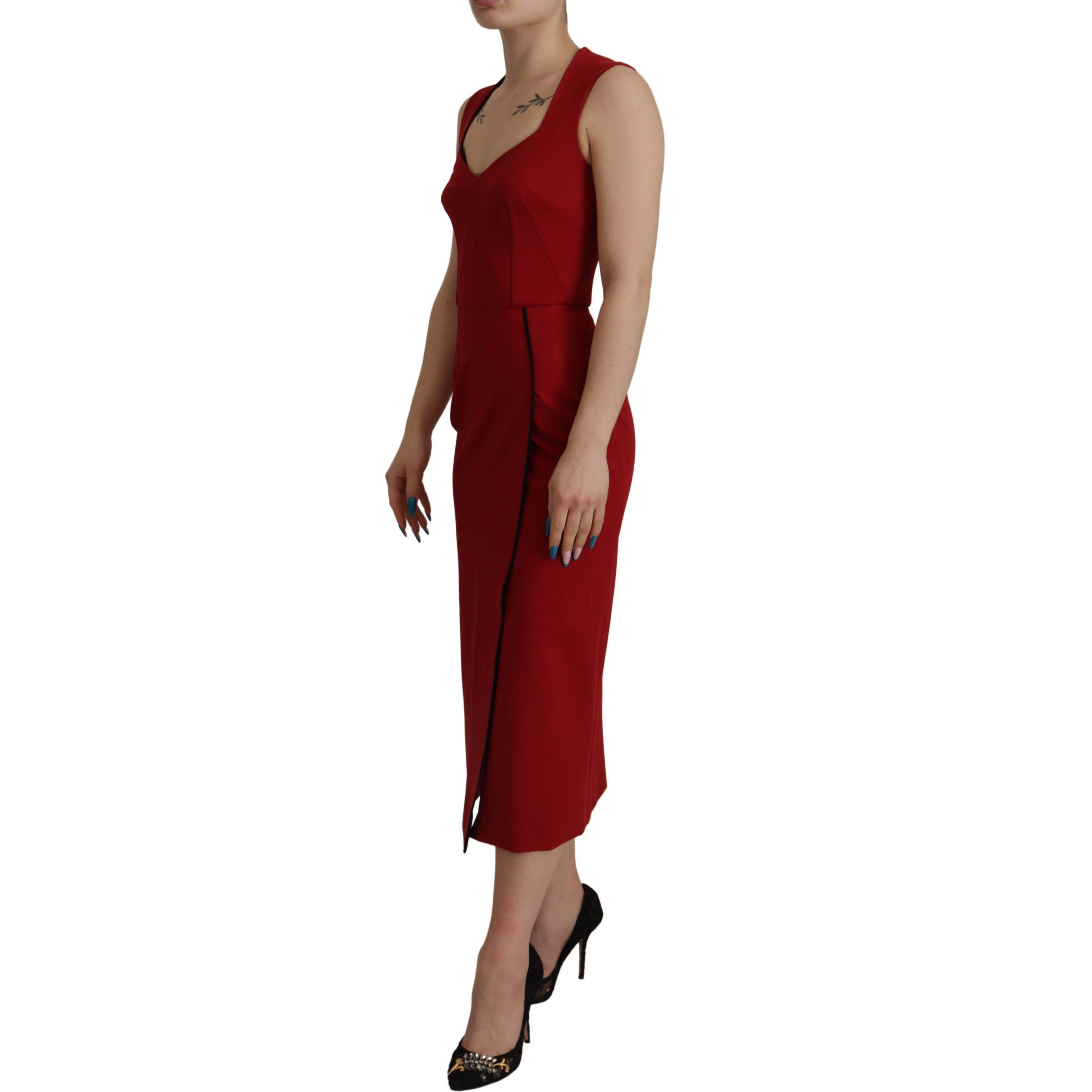 Red Sweetheart Neck Bodycon Midi Dress