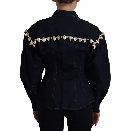 Blue Denim Crystal Embellish Cotton Jacket