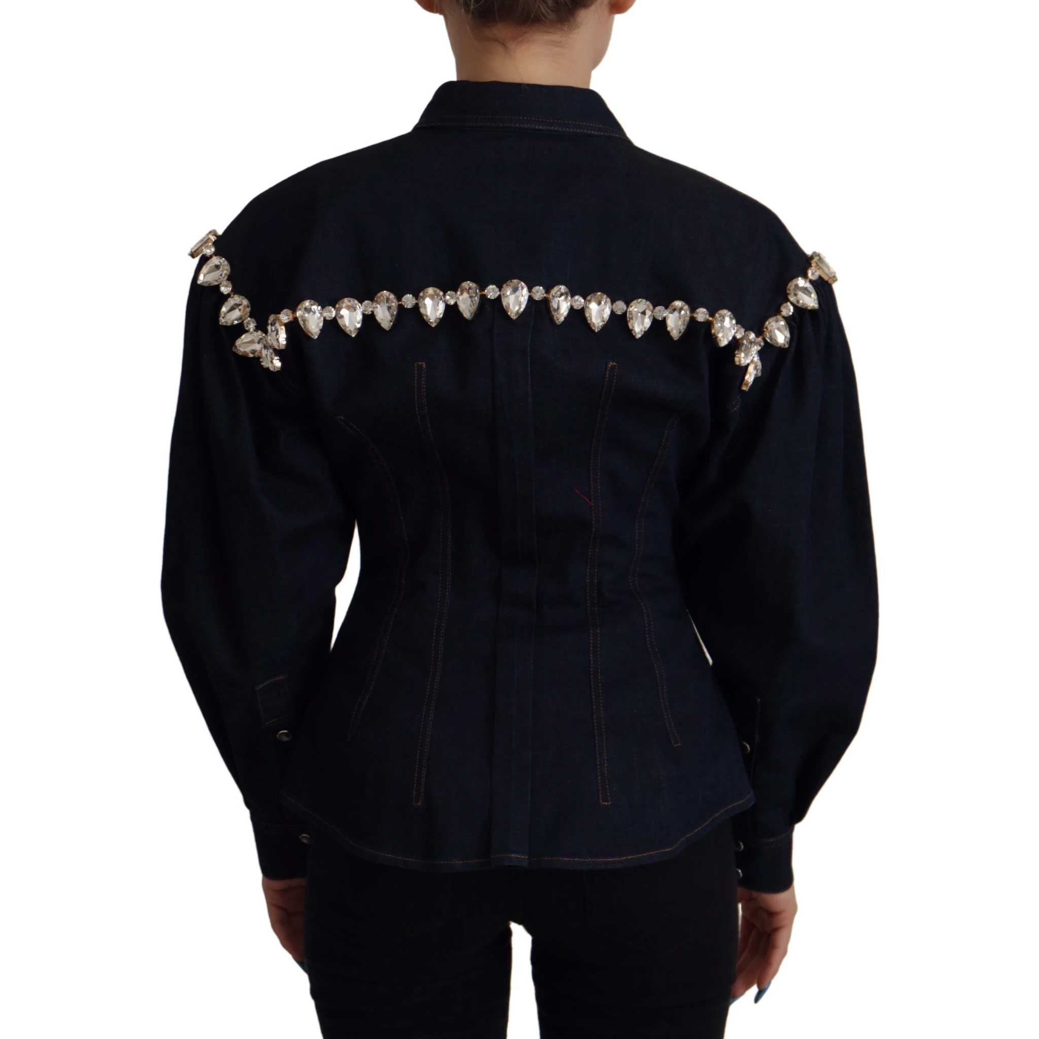 Blue Denim Crystal Embellish Cotton Jacket