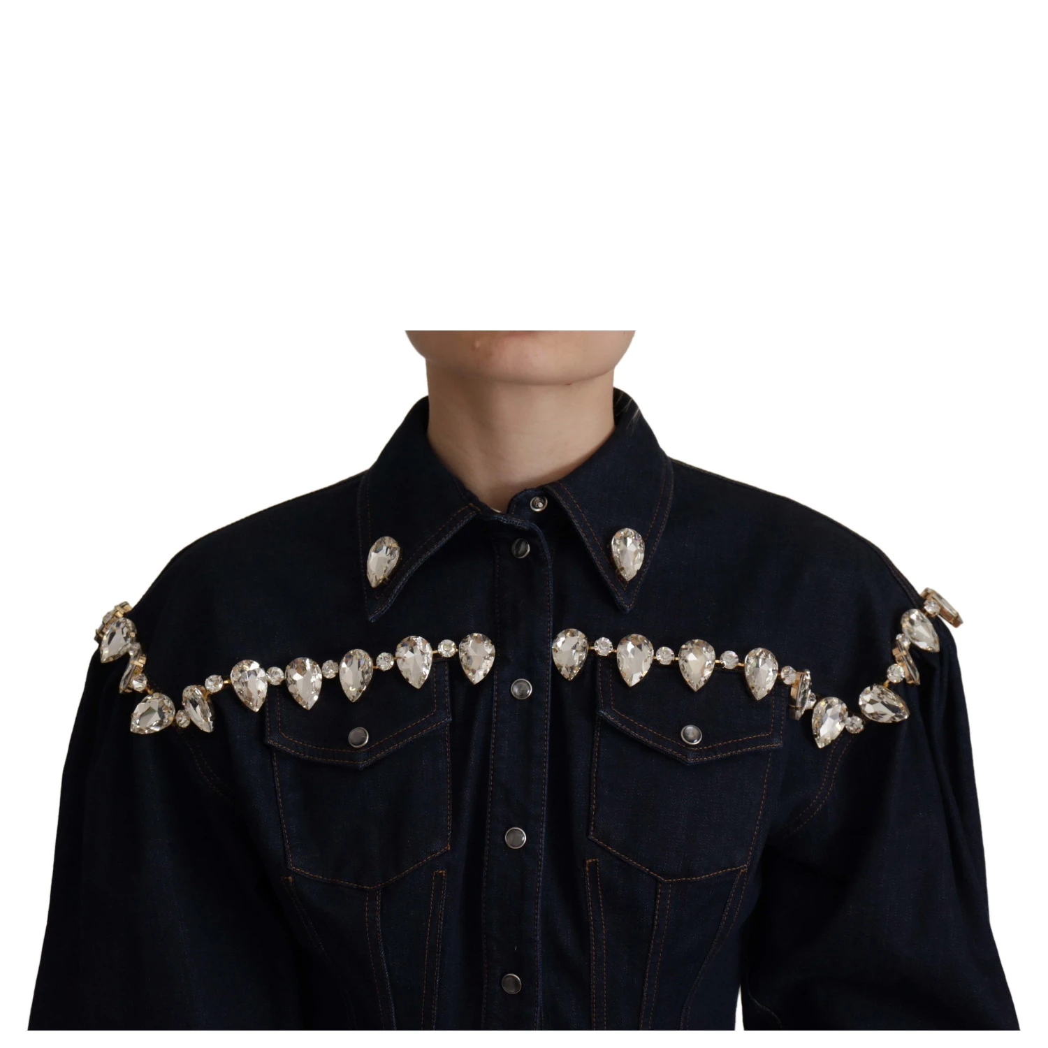 Blue Denim Crystal Embellish Cotton Jacket