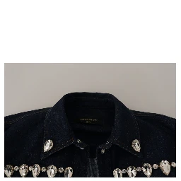 Blue Denim Crystal Embellish Cotton Jacket
