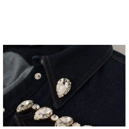Blue Denim Crystal Embellish Cotton Jacket