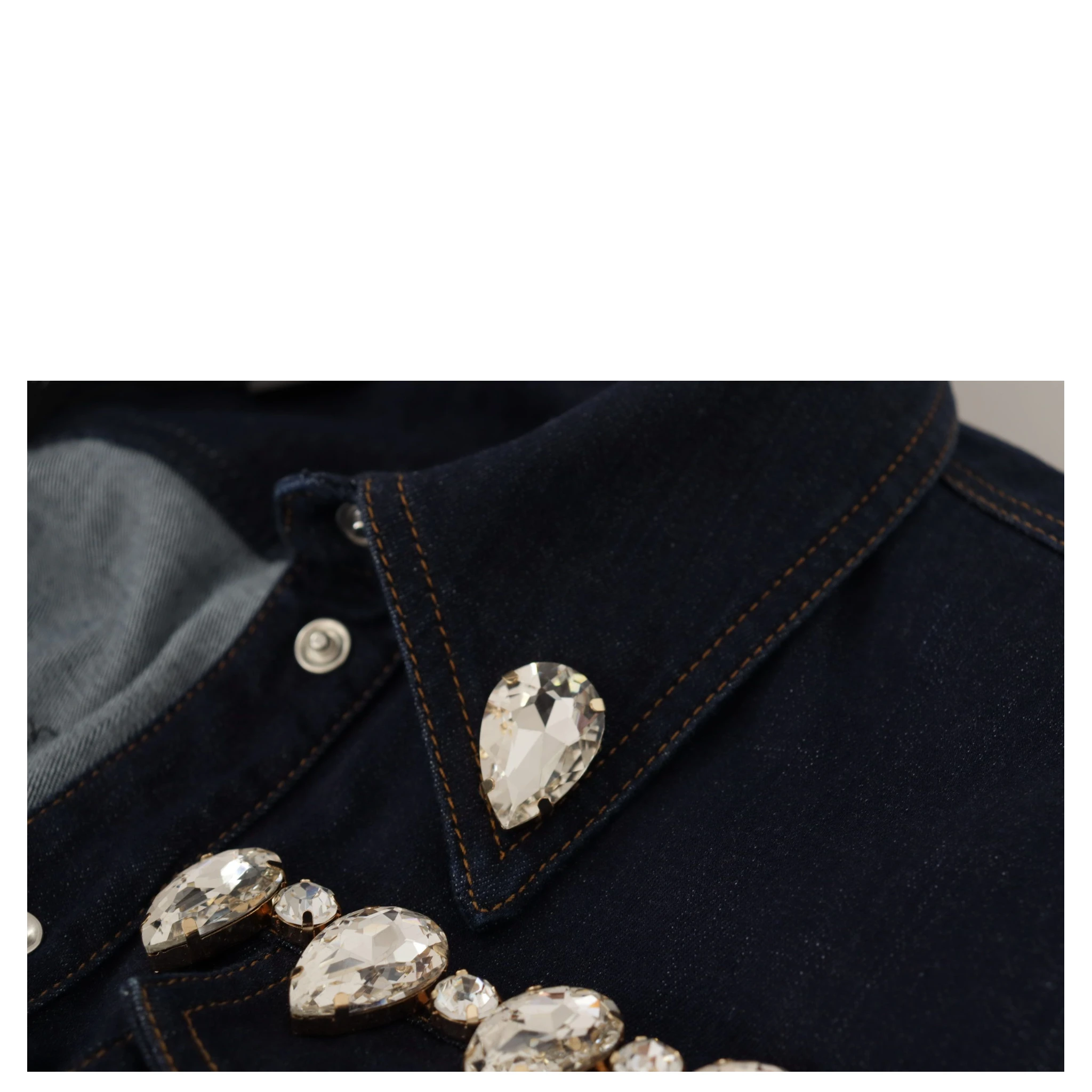 Blue Denim Crystal Embellish Cotton Jacket