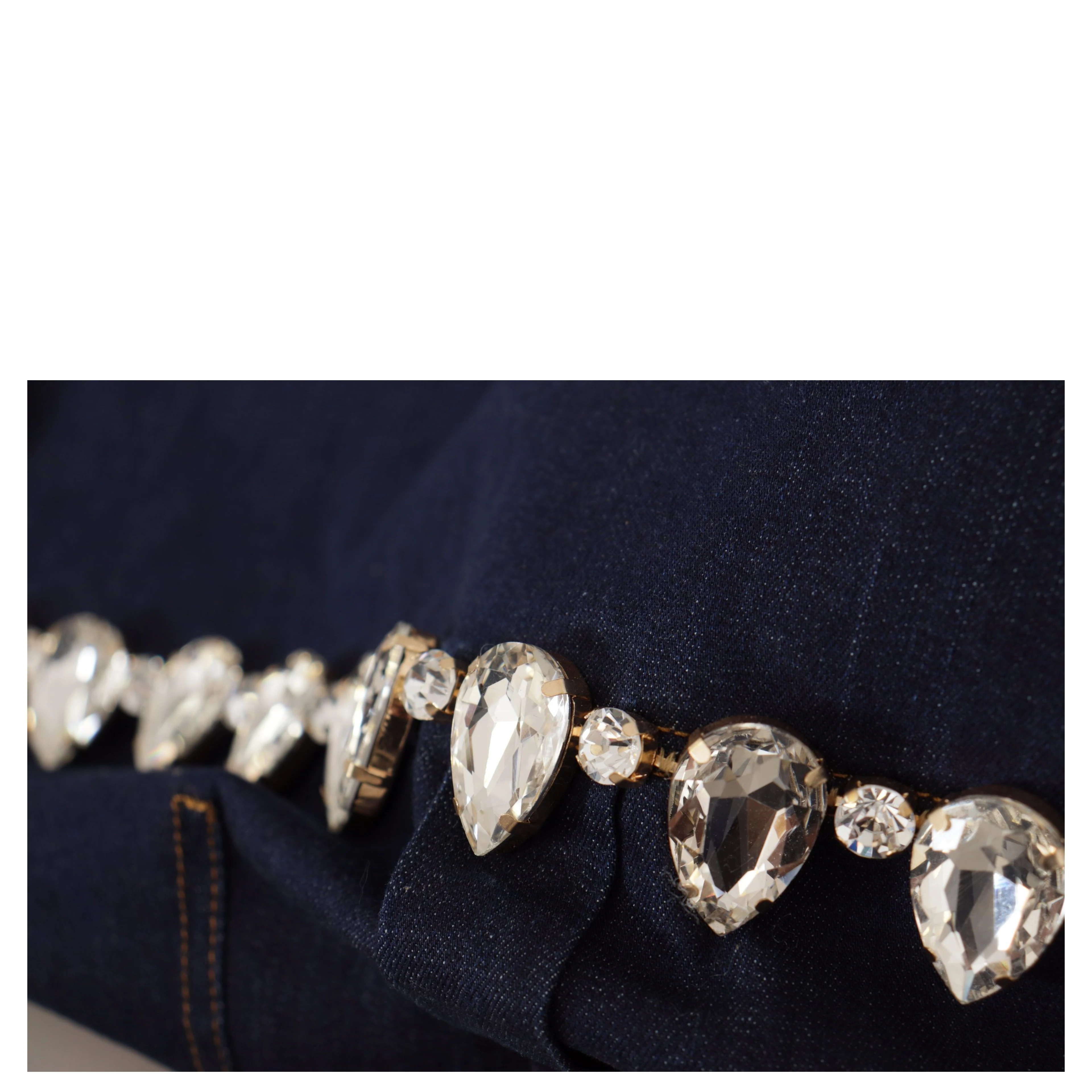 Blue Denim Crystal Embellish Cotton Jacket