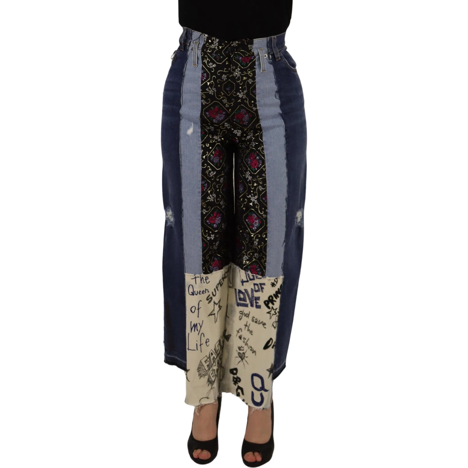 Multicolor Patchwork DG Fashion Wide Leg Denim Pant