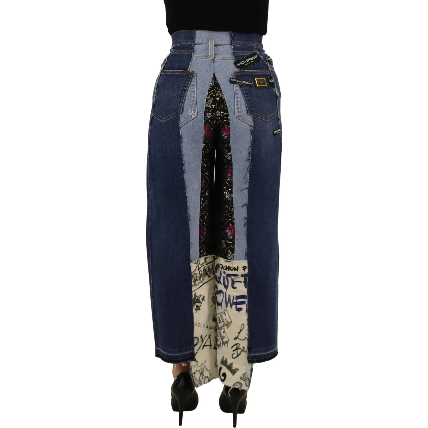 Multicolor Patchwork DG Fashion Wide Leg Denim Pant