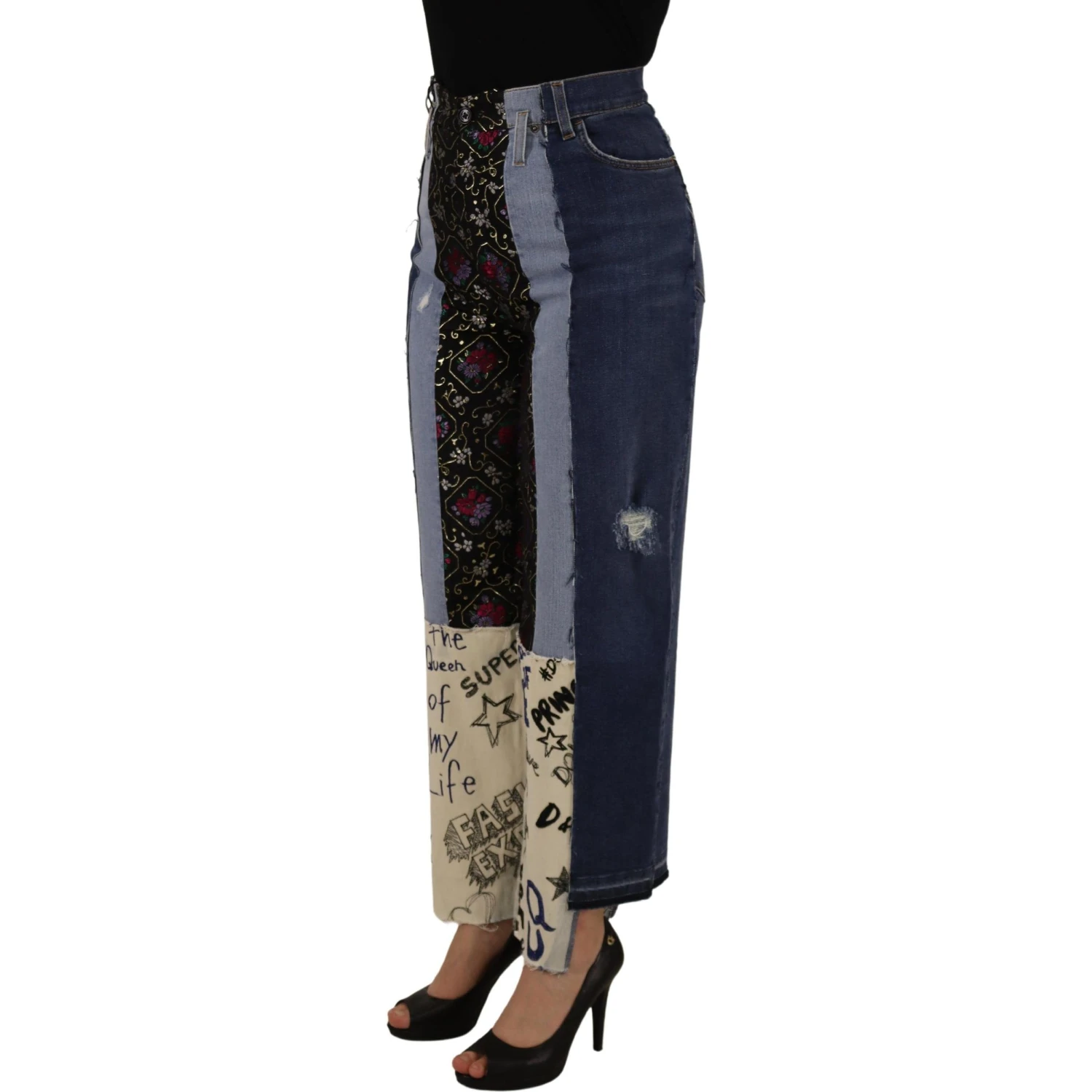 Multicolor Patchwork DG Fashion Wide Leg Denim Pant