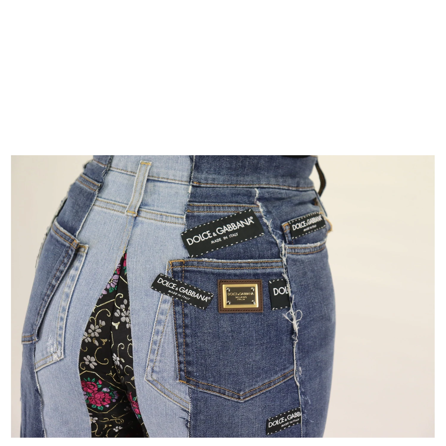 Multicolor Patchwork DG Fashion Wide Leg Denim Pant