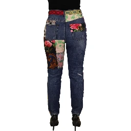 Blue Patchwork High Waist Denim Jeans