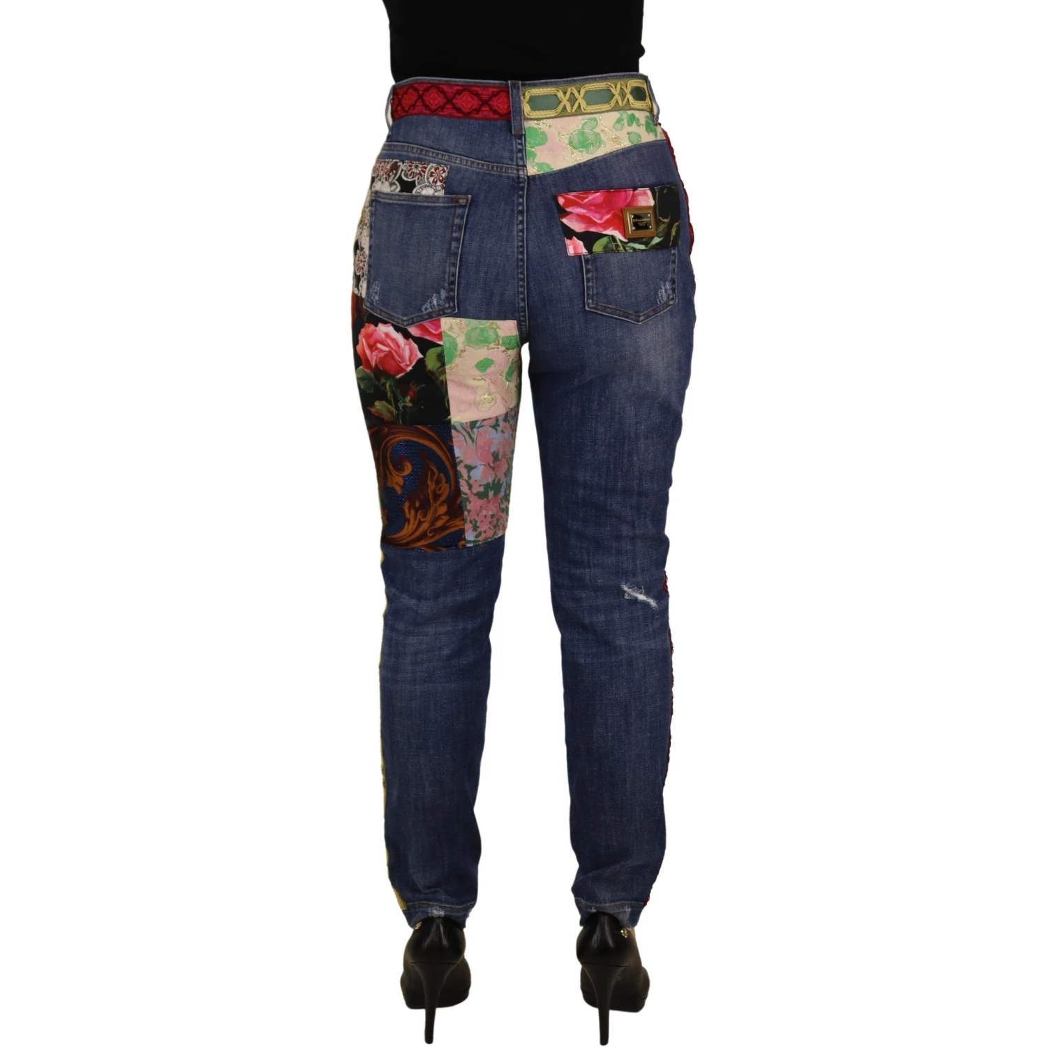 Blue Patchwork High Waist Denim Jeans