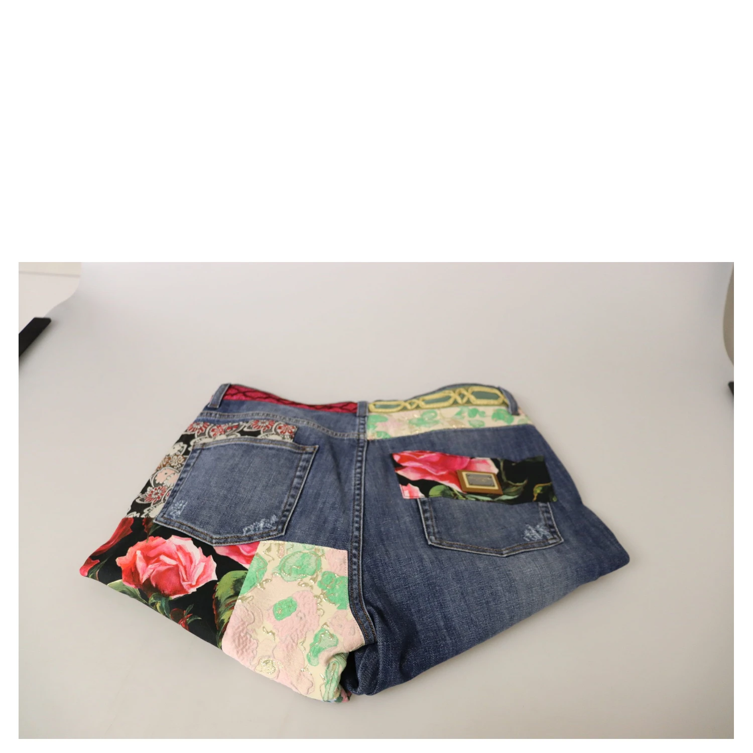 Blue Patchwork High Waist Denim Jeans