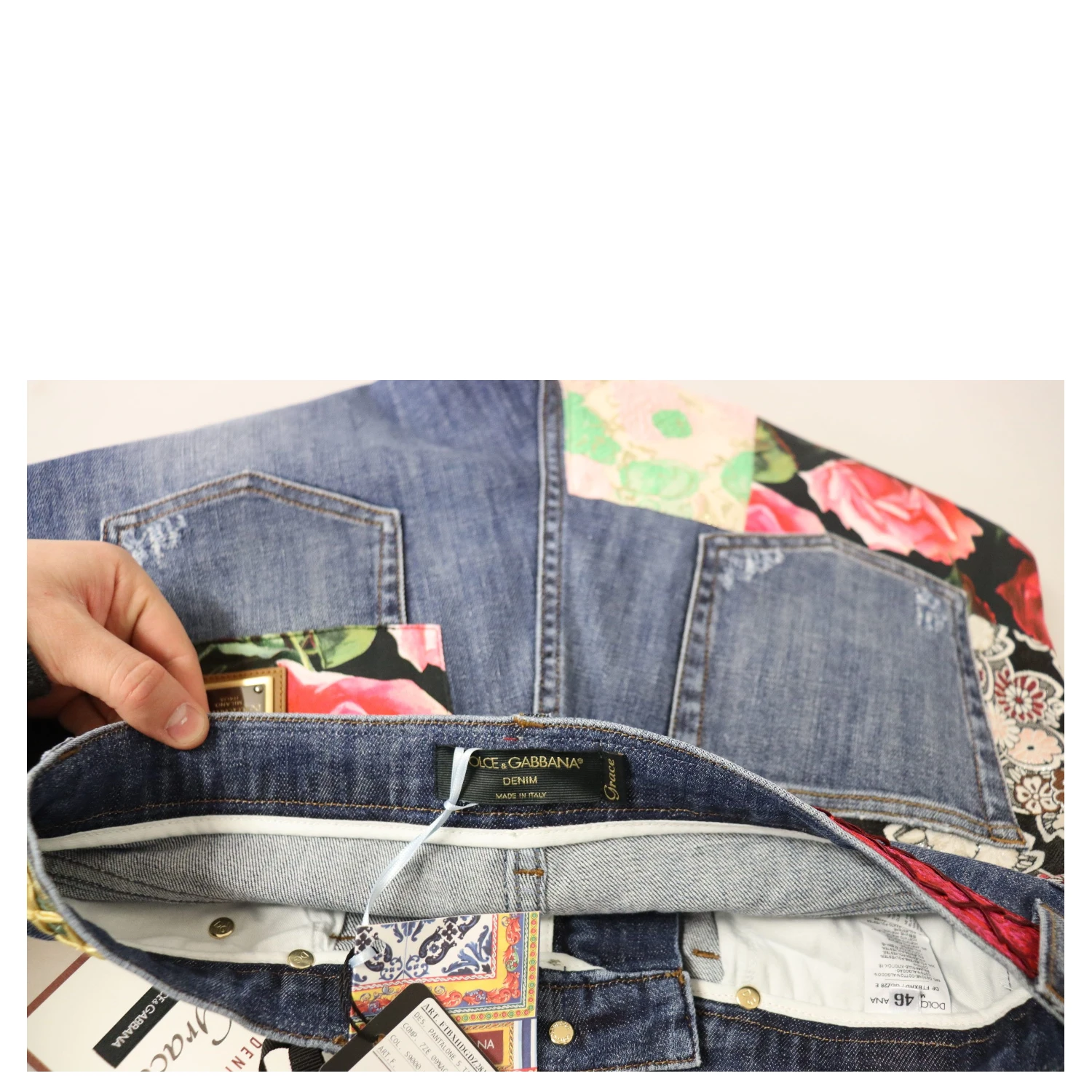 Blue Patchwork High Waist Denim Jeans