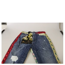 Blue Patchwork High Waist Denim Jeans