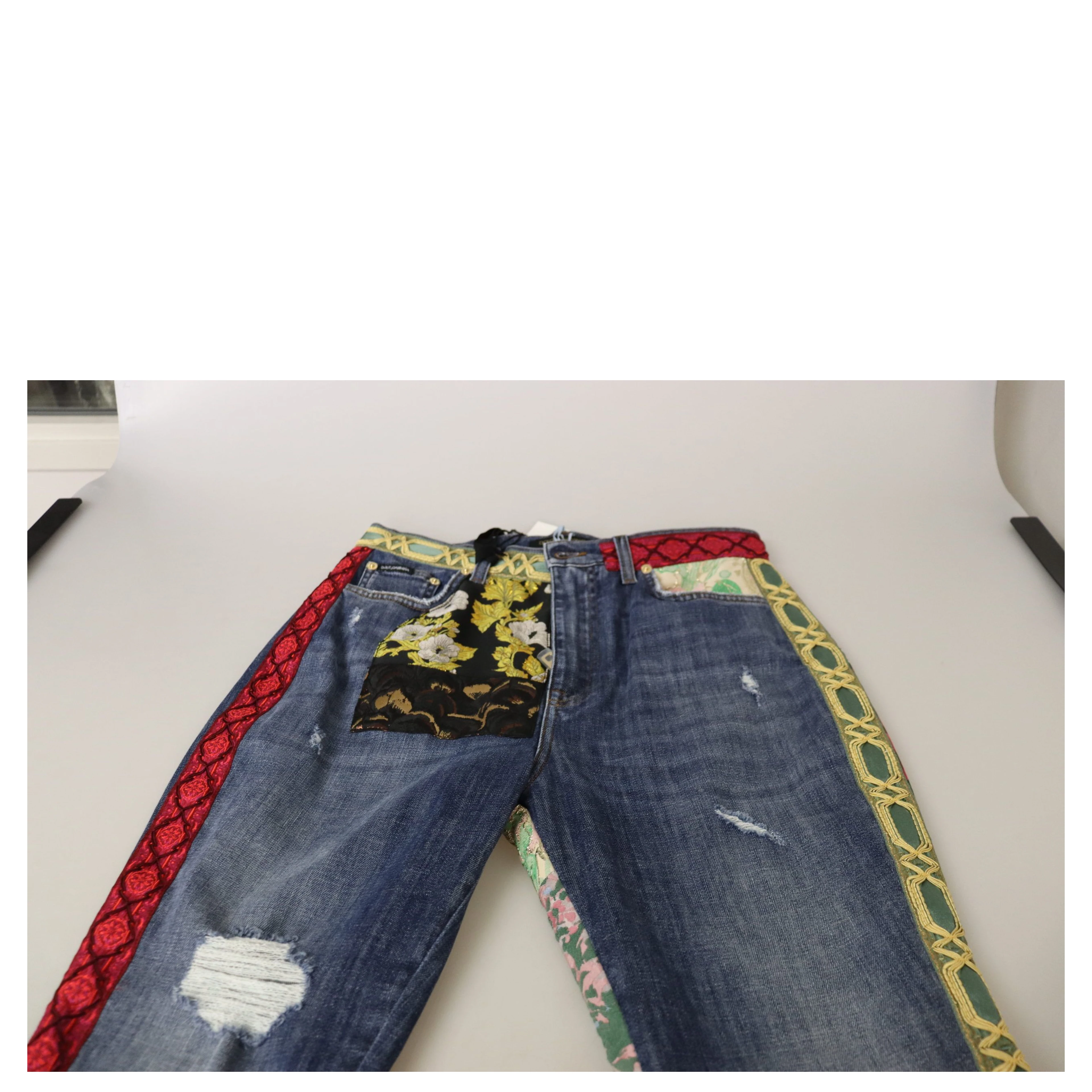 Blue Patchwork High Waist Denim Jeans