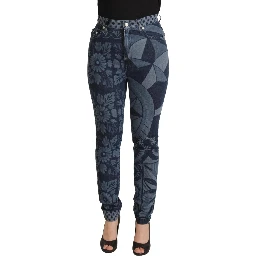 Blue Floral High Waist Skinny Denim Jeans