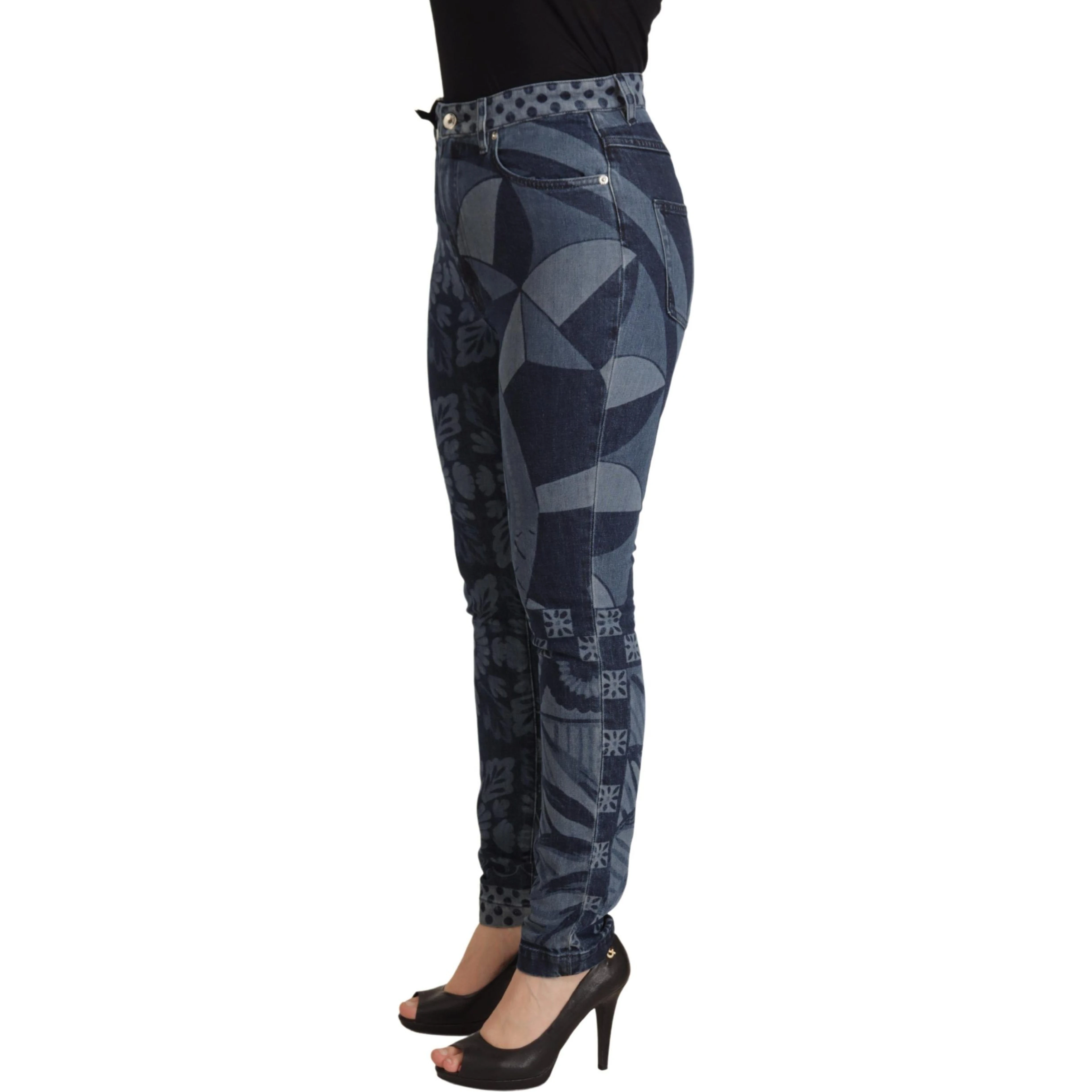 Blue Floral High Waist Skinny Denim Jeans