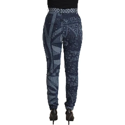 Blue Floral High Waist Skinny Denim Jeans
