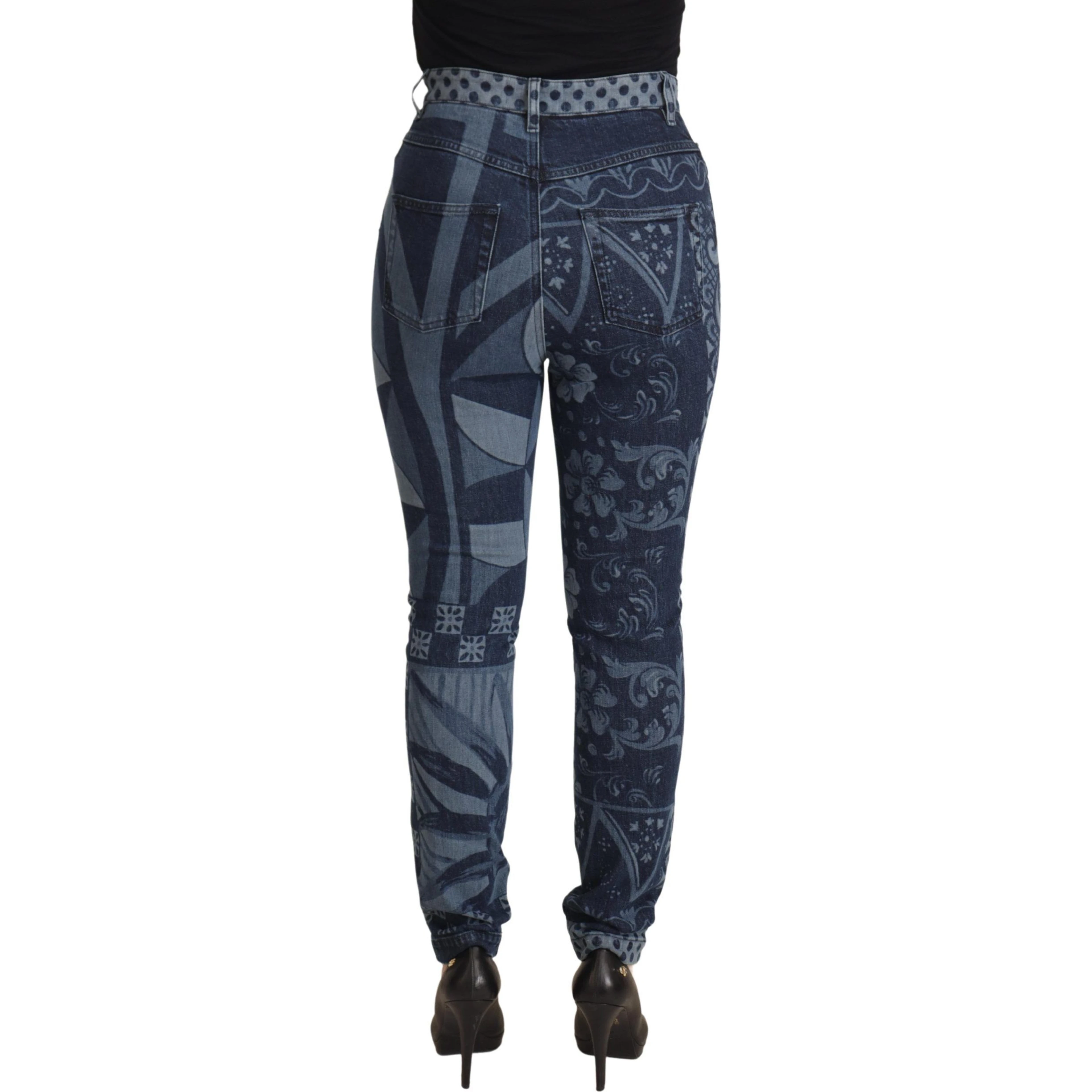 Blue Floral High Waist Skinny Denim Jeans