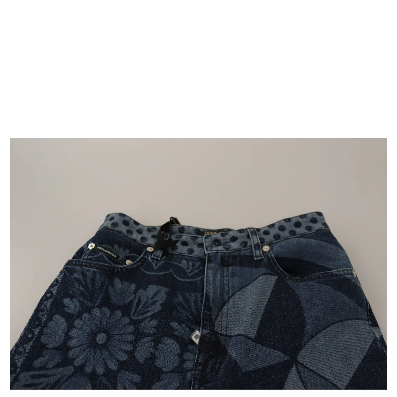 Blue Floral High Waist Skinny Denim Jeans