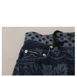 Blue Floral High Waist Skinny Denim Jeans