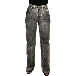Grey Washed High Waist Denim Pants Cotton Jeans