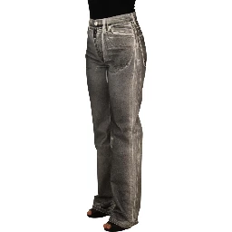 Grey Washed High Waist Denim Pants Cotton Jeans