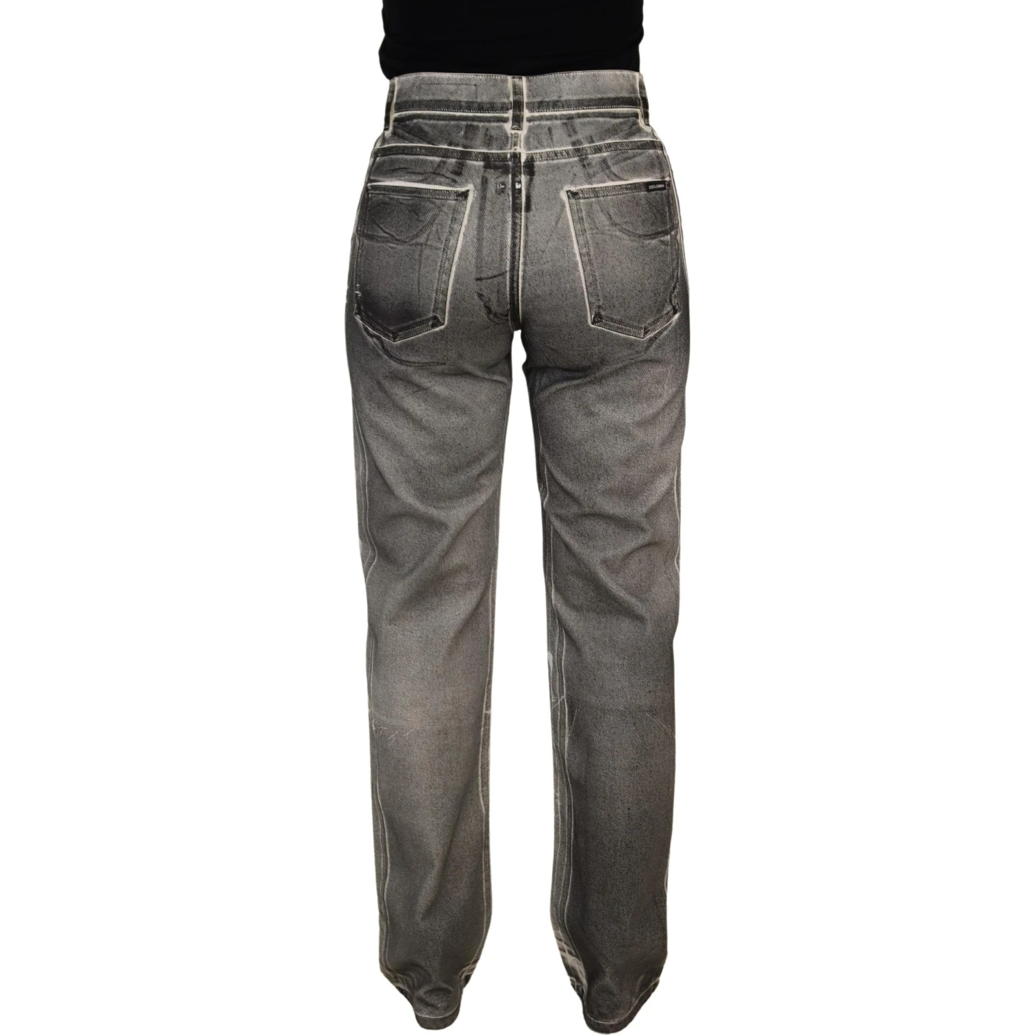 Grey Washed High Waist Denim Pants Cotton Jeans