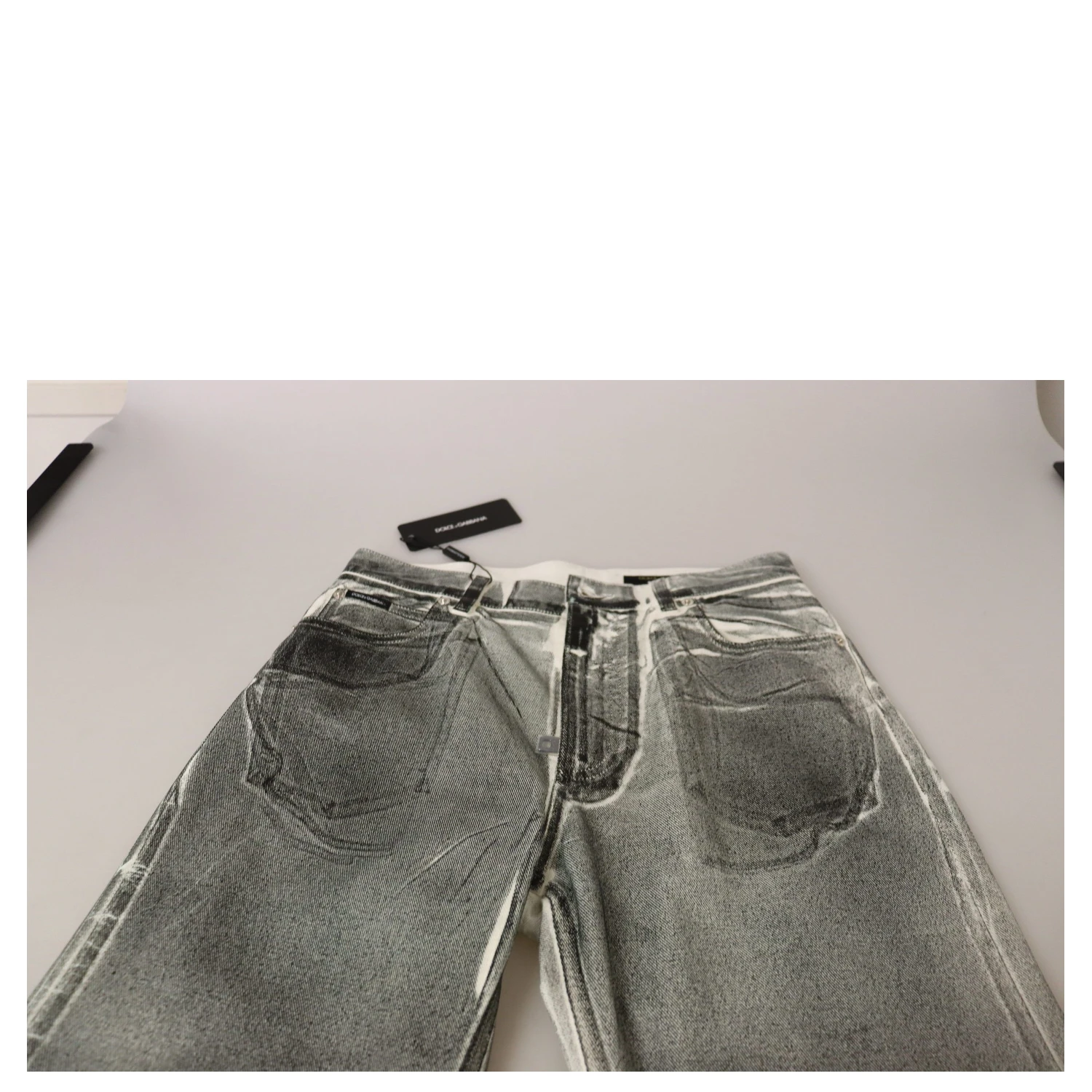 Grey Washed High Waist Denim Pants Cotton Jeans