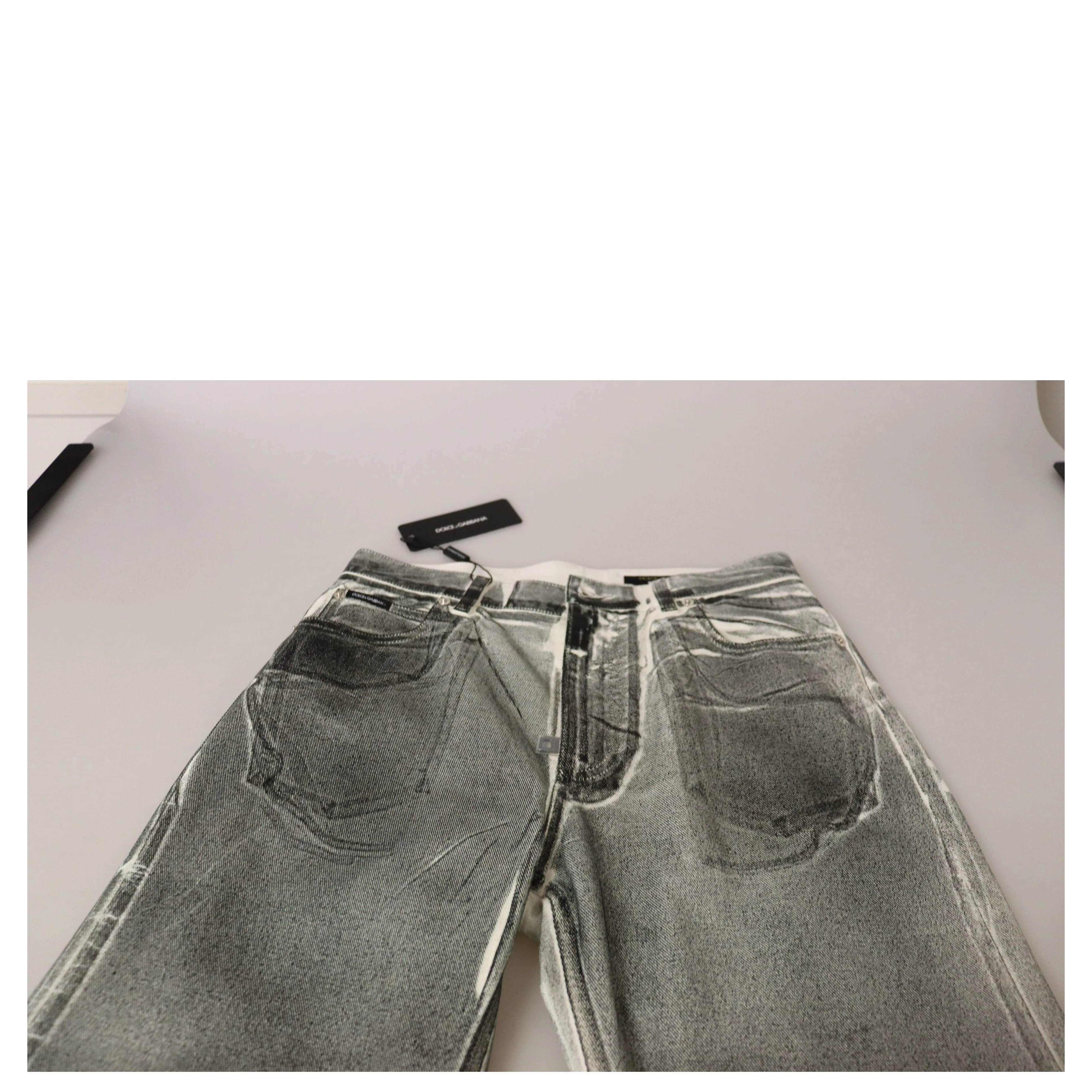 Grey Washed High Waist Denim Pants Cotton Jeans
