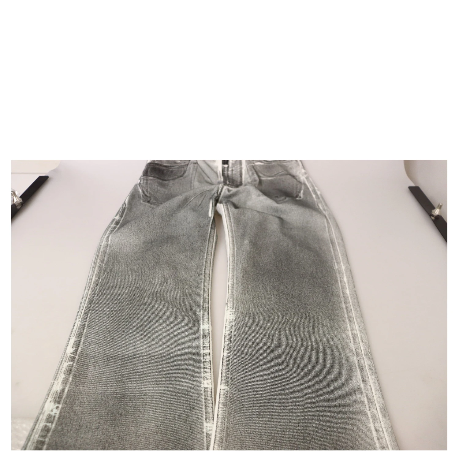 Grey Washed High Waist Denim Pants Cotton Jeans