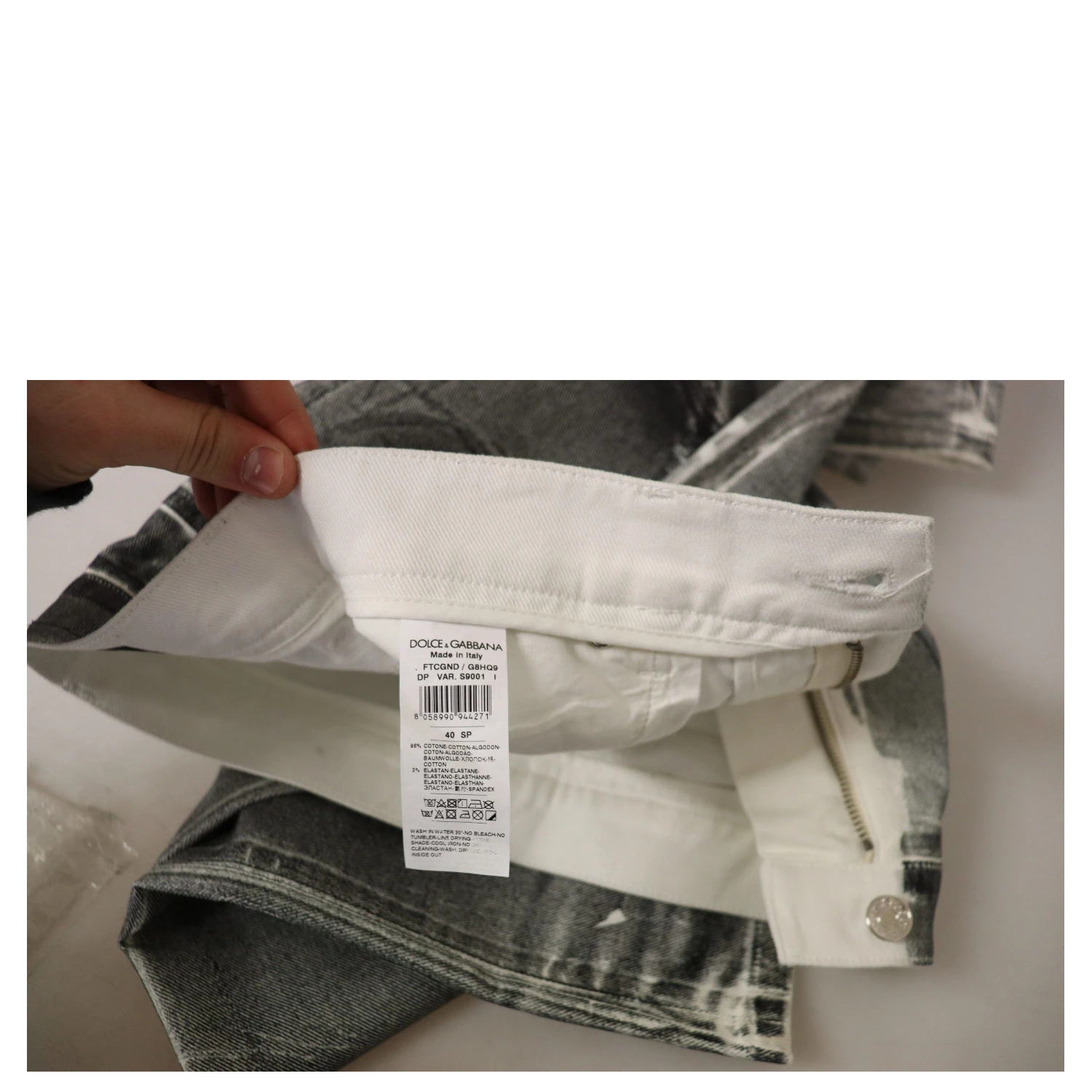 Grey Washed High Waist Denim Pants Cotton Jeans