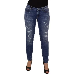 Blue Washed Cotton Skinny Low Waist Denim Jeans