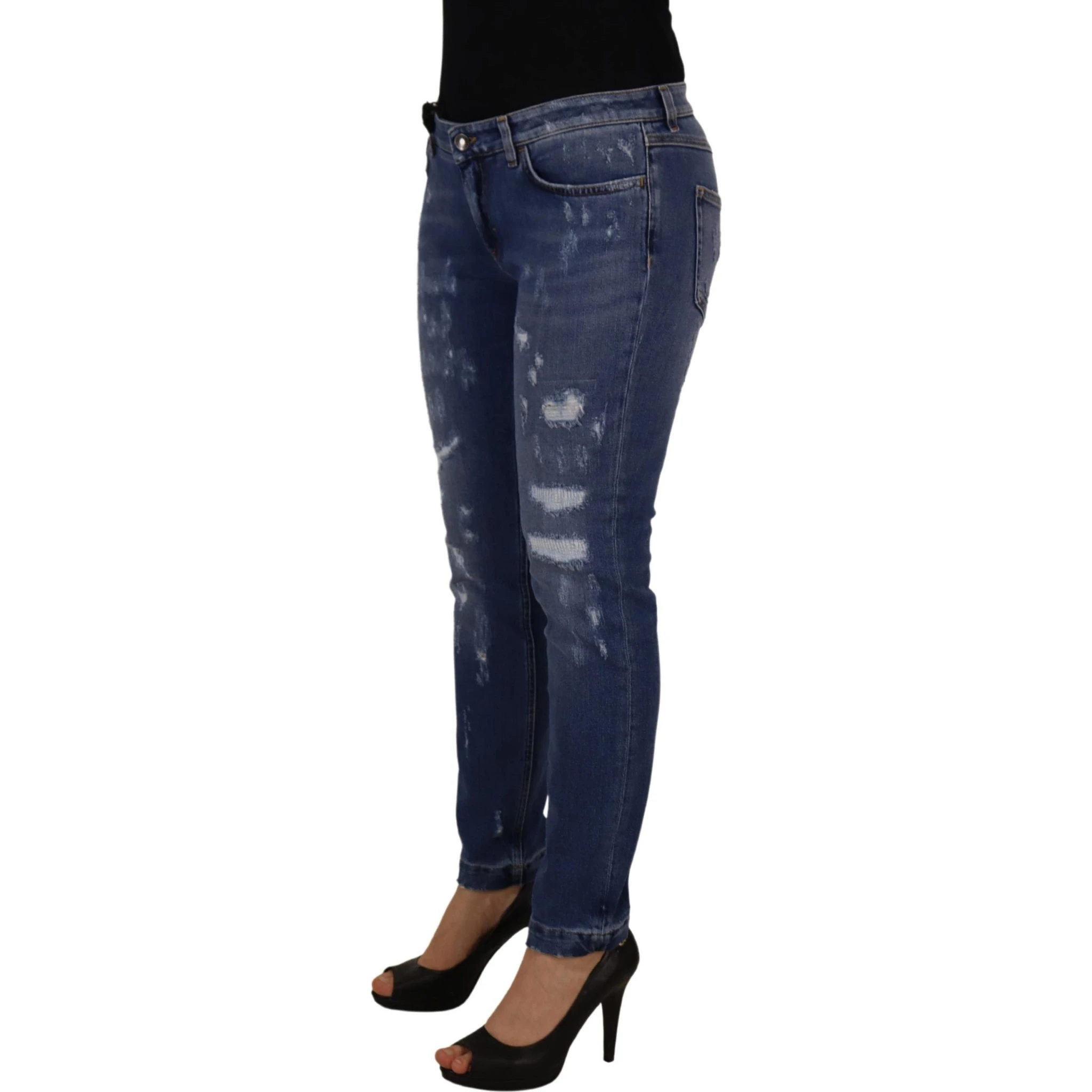 Blue Washed Cotton Skinny Low Waist Denim Jeans
