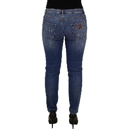 Blue Washed Cotton Skinny Low Waist Denim Jeans
