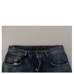 Blue Denim Baroque Heart Logo Patch Pants Jeans