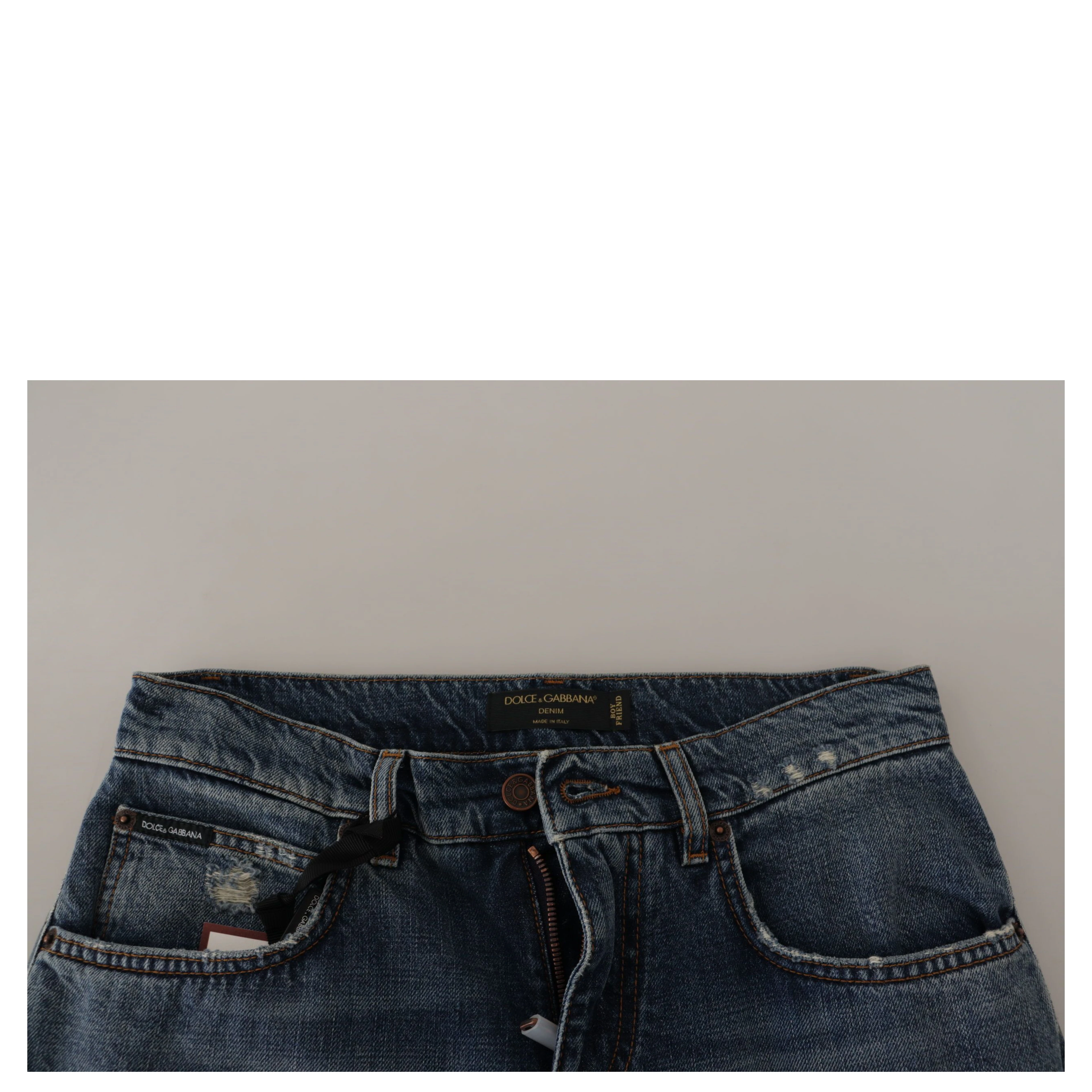 Blue Denim Baroque Heart Logo Patch Pants Jeans
