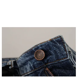 Blue Denim Baroque Heart Logo Patch Pants Jeans
