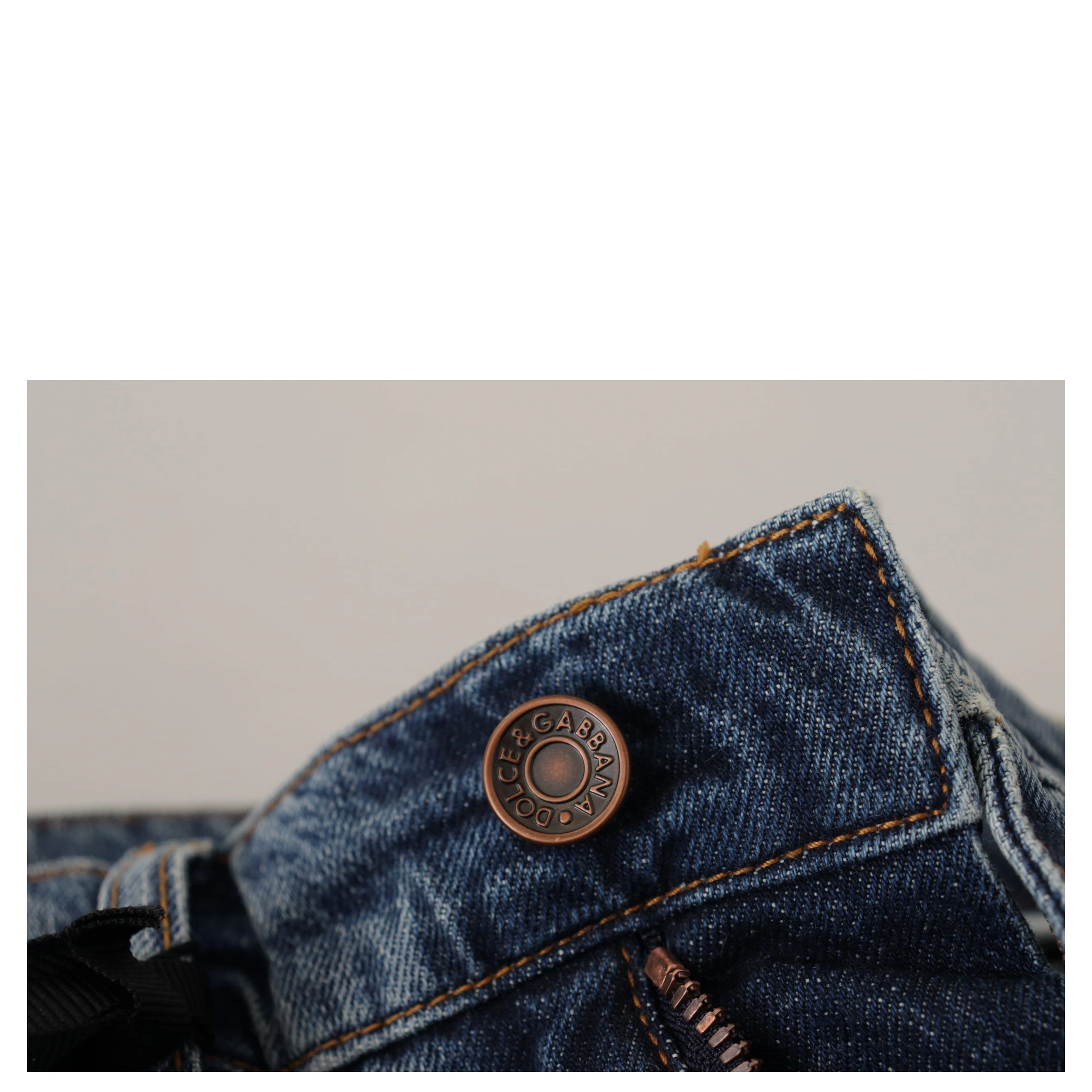 Blue Denim Baroque Heart Logo Patch Pants Jeans