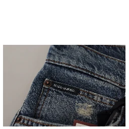 Blue Denim Baroque Heart Logo Patch Pants Jeans