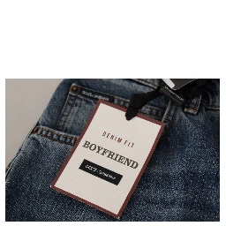 Blue Denim Baroque Heart Logo Patch Pants Jeans