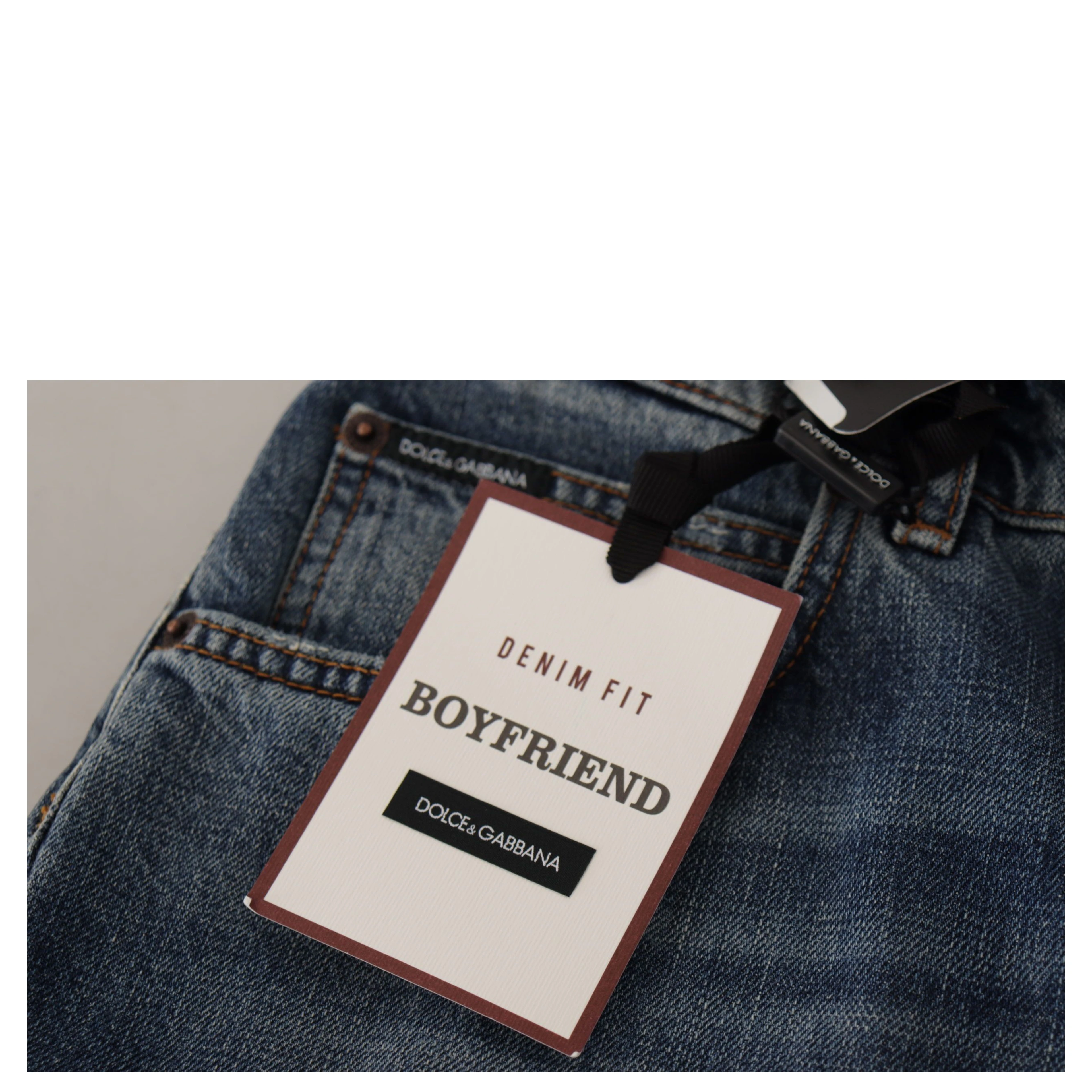 Blue Denim Baroque Heart Logo Patch Pants Jeans