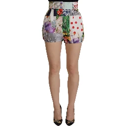 Multicolor Patchwork High Waist Cotton Shorts