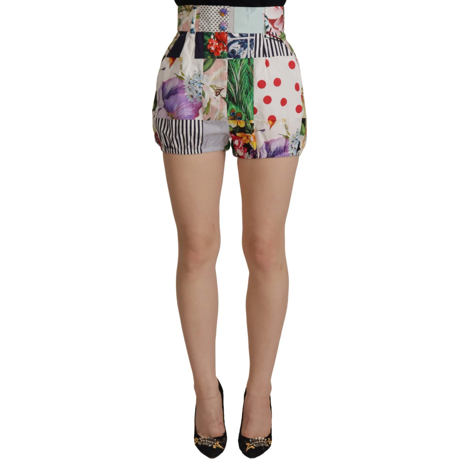 Multicolor Patchwork High Waist Cotton Shorts
