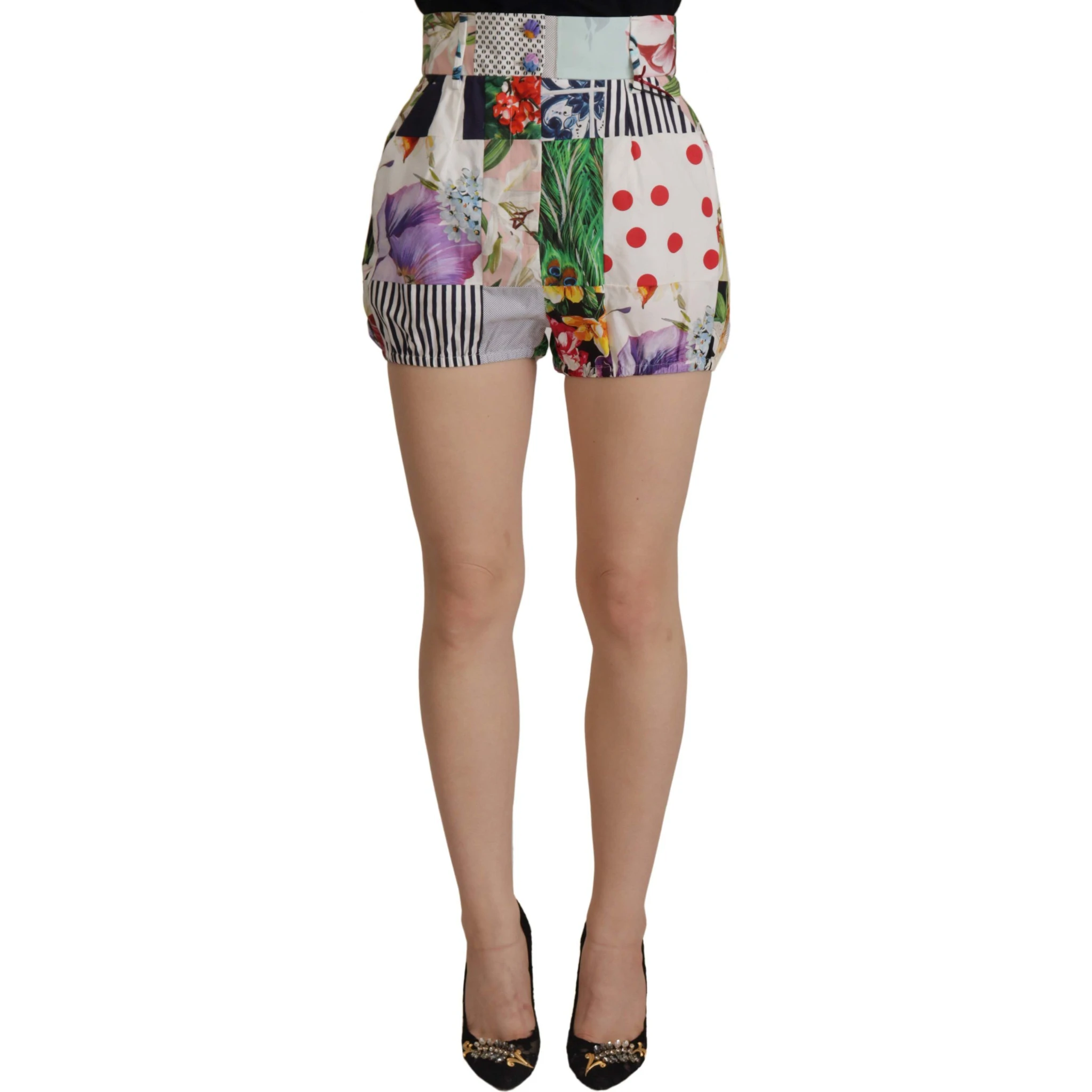 Multicolor Patchwork High Waist Cotton Shorts